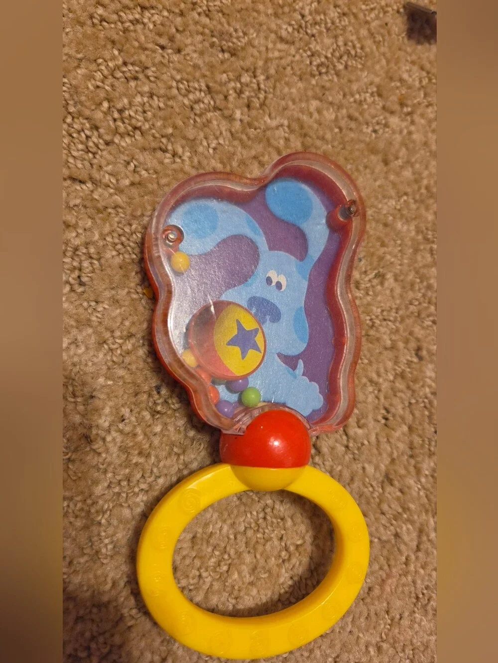 Blue's Clues Original Vintage 2002 Blue Dog Baby Toy Rattle With Yellow Handle